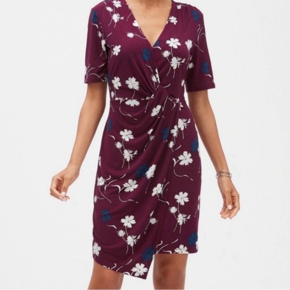 Banana Republic Multicolored Floral V-Neck Short Sleeve Pullover Midi Dress - Picture 1 of 7